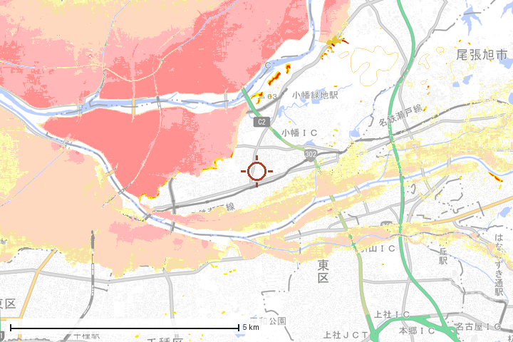 名古屋市守山区周辺のハザード重ね図