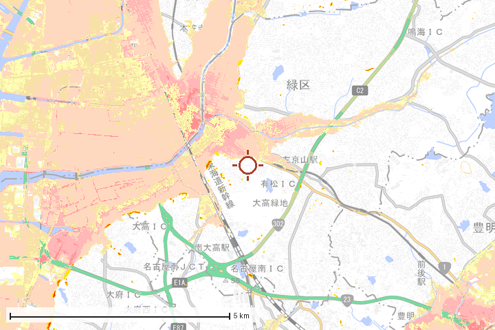 名古屋市緑区周辺のハザード重ね図