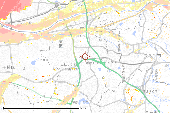 名古屋市名東区周辺のハザード重ね図
