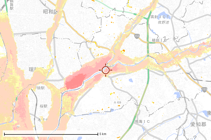 名古屋市天白区周辺のハザード重ね図