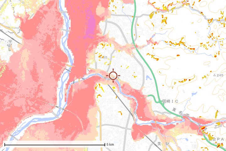 岡崎市周辺のハザード重ね図