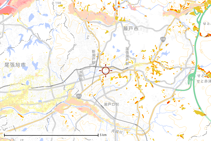 瀬戸市周辺のハザード重ね図