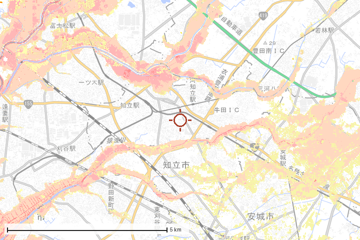 知立市周辺のハザード重ね図