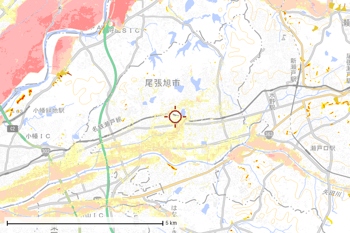 尾張旭市周辺のハザード重ね図