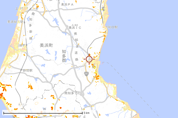 美浜町周辺のハザード重ね図