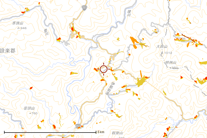 設楽町周辺のハザード重ね図