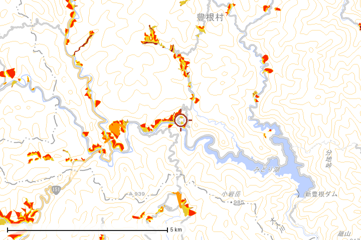 豊根村周辺のハザード重ね図