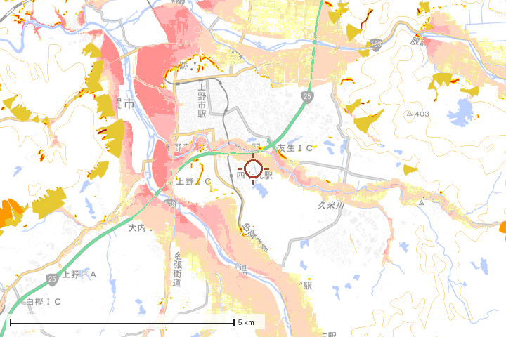 伊賀市周辺のハザード重ね図