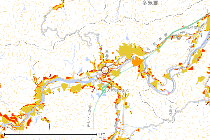 大台町周辺のハザード重ね図