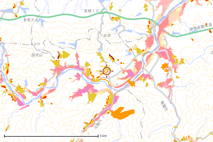 度会町周辺のハザード重ね図