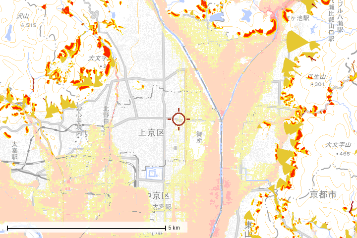 京都市上京区周辺のハザード重ね図