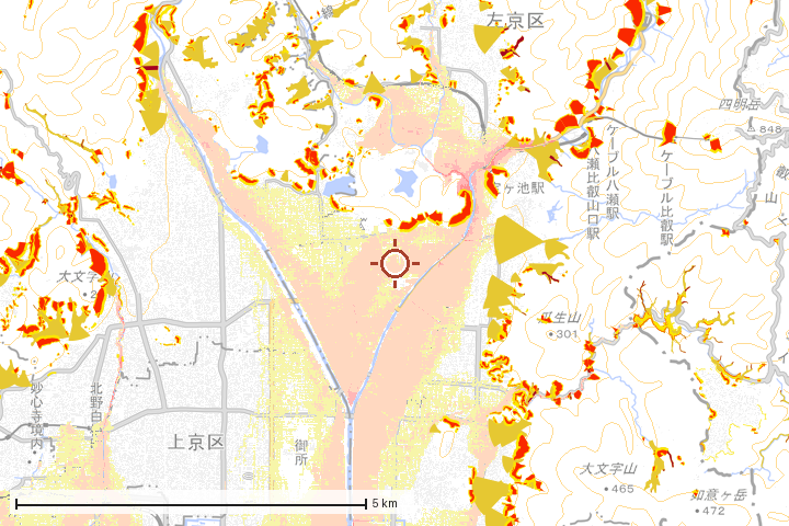京都市左京区周辺のハザード重ね図