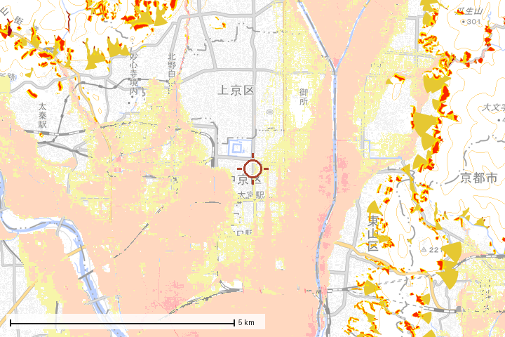 京都市中京区周辺のハザード重ね図