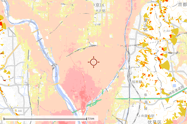 京都市南区周辺のハザード重ね図