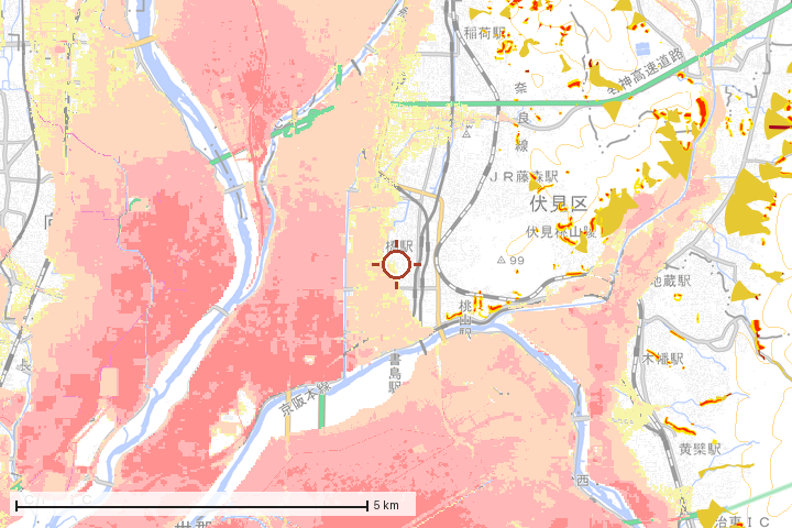 京都市伏見区周辺のハザード重ね図