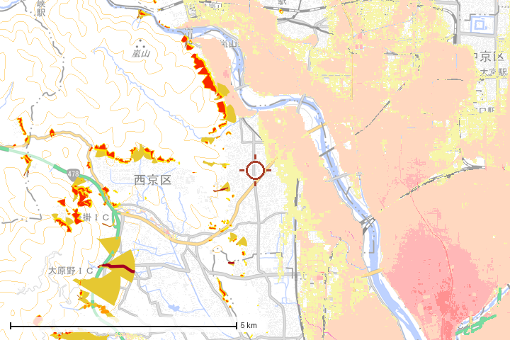京都市西京区周辺のハザード重ね図