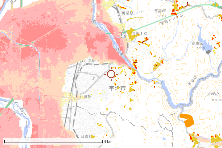 宇治市周辺のハザード重ね図