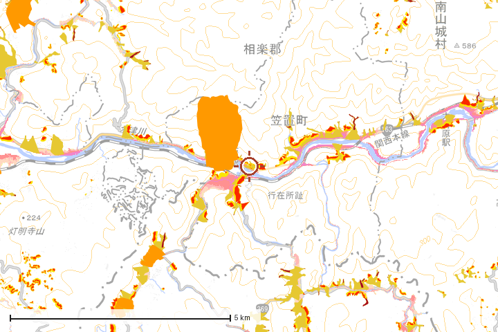 笠置町周辺のハザード重ね図
