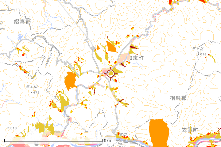 和束町周辺のハザード重ね図