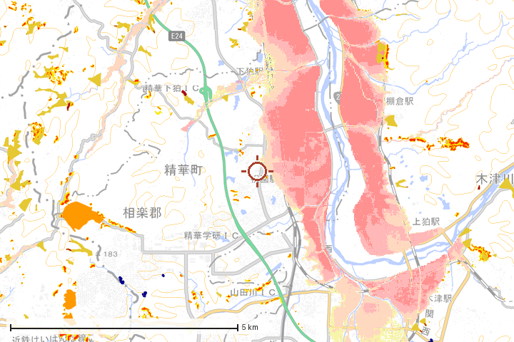 精華町周辺のハザード重ね図