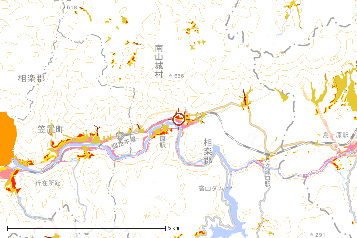 南山城村周辺のハザード重ね図
