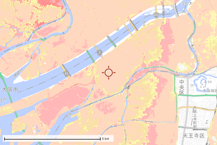 大阪市福島区周辺のハザード重ね図