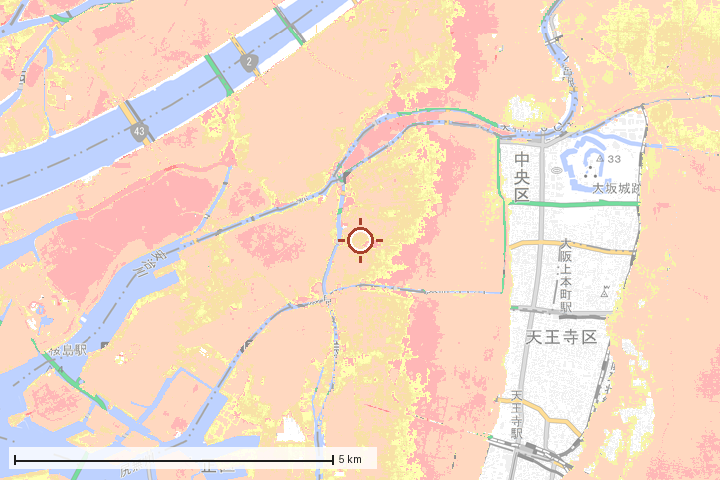 大阪市西区周辺のハザード重ね図