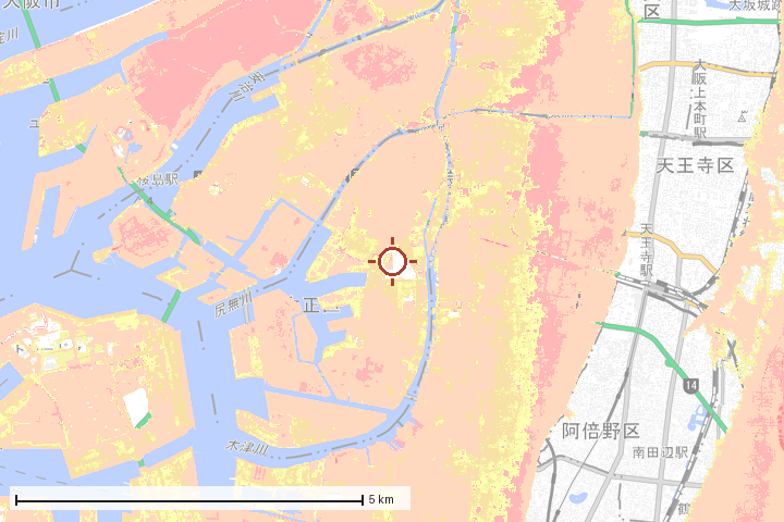 大阪市大正区周辺のハザード重ね図