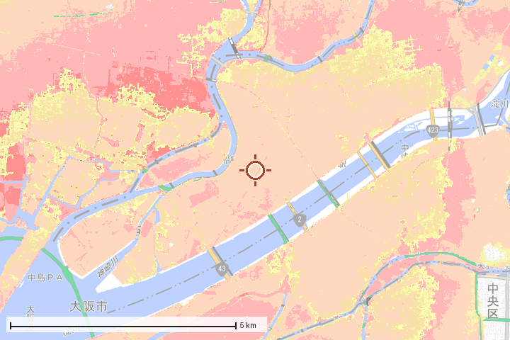 大阪市西淀川区周辺のハザード重ね図