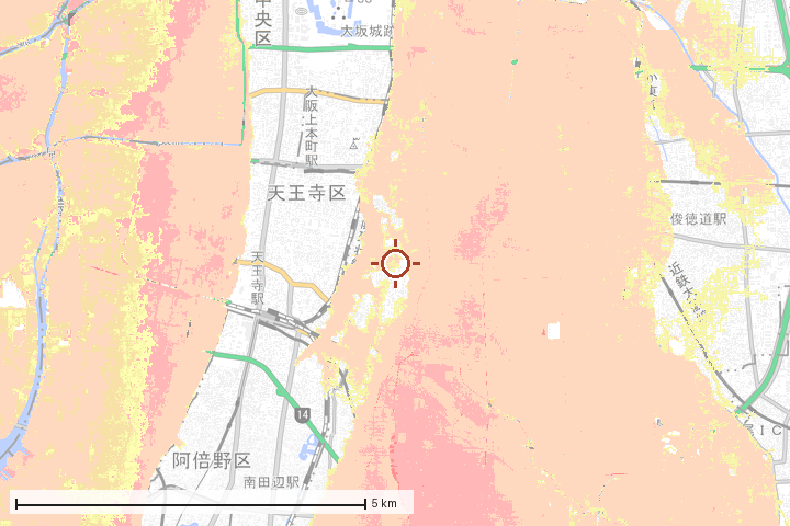 大阪市生野区周辺のハザード重ね図