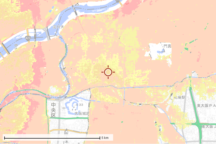 大阪市城東区周辺のハザード重ね図