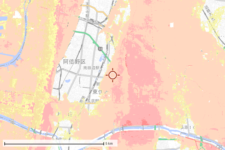 大阪市東住吉区周辺のハザード重ね図