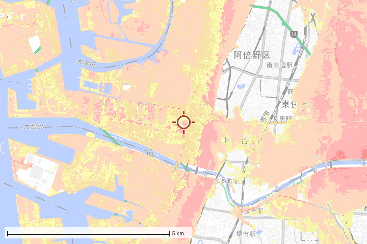 大阪市住之江区周辺のハザード重ね図