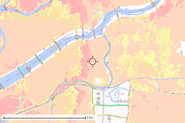 大阪市北区周辺のハザード重ね図