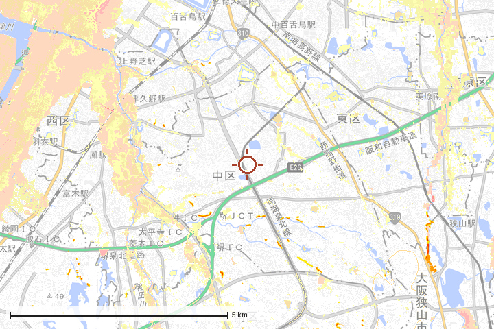 堺市中区周辺のハザード重ね図