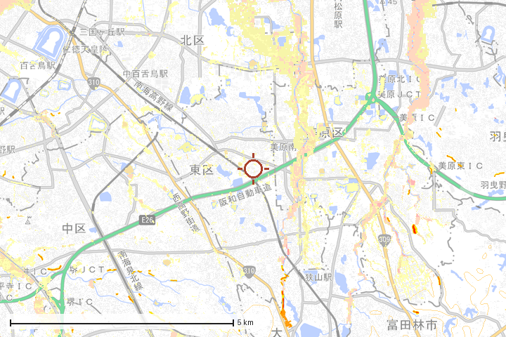 堺市東区周辺のハザード重ね図