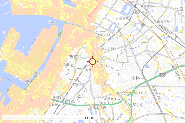 堺市西区周辺のハザード重ね図
