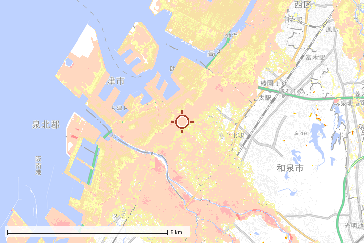 泉大津市周辺のハザード重ね図