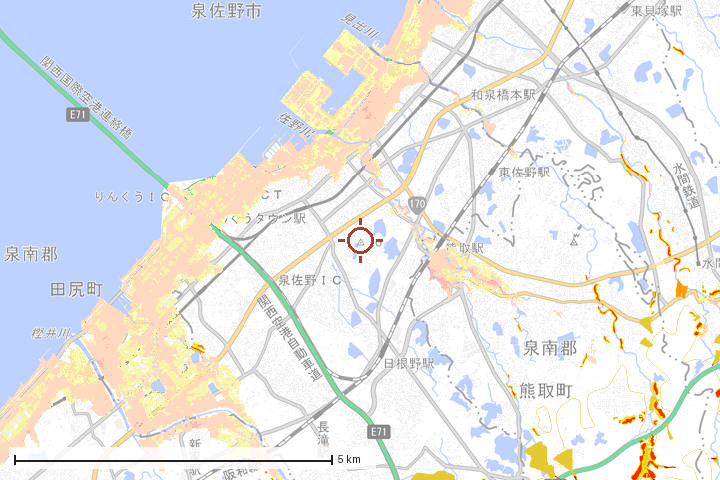 泉佐野市周辺のハザード重ね図