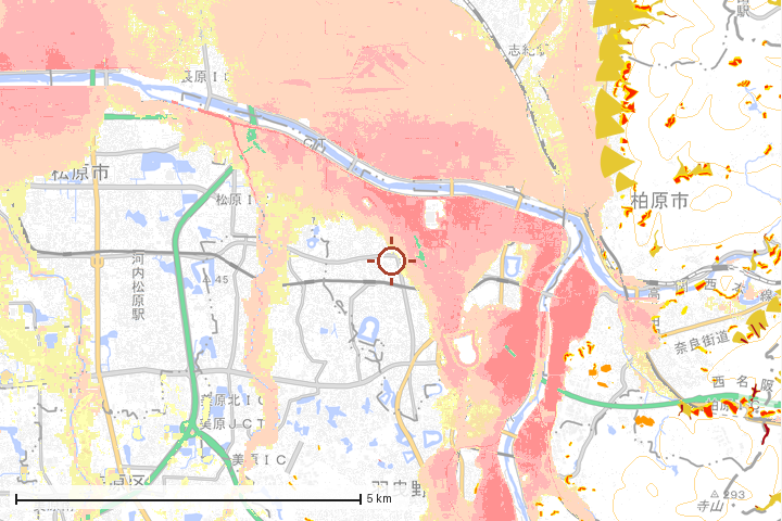 藤井寺市周辺のハザード重ね図