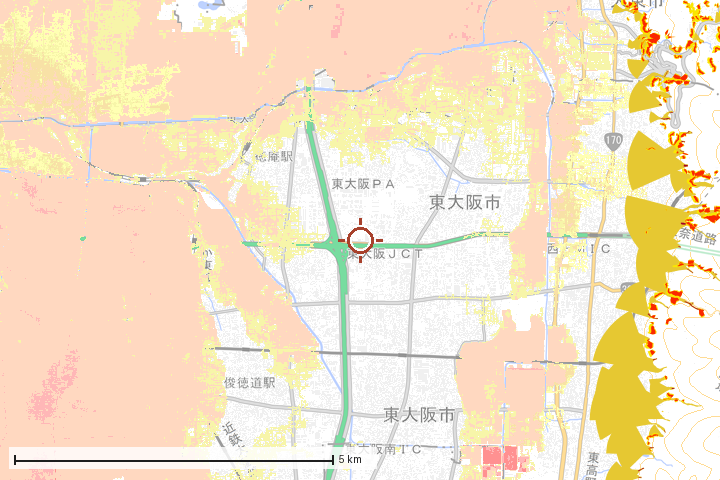 東大阪市周辺のハザード重ね図