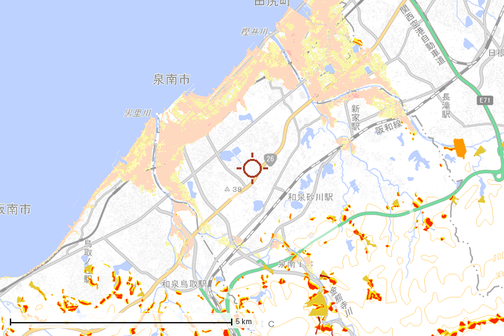 泉南市周辺のハザード重ね図