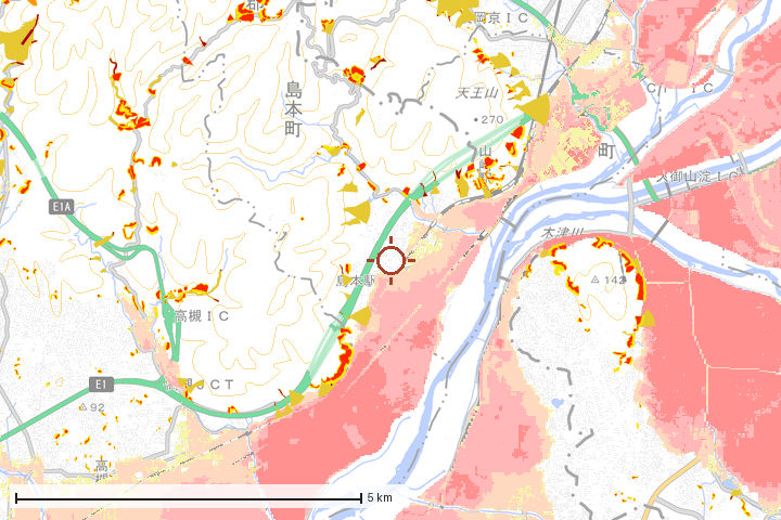 島本町周辺のハザード重ね図