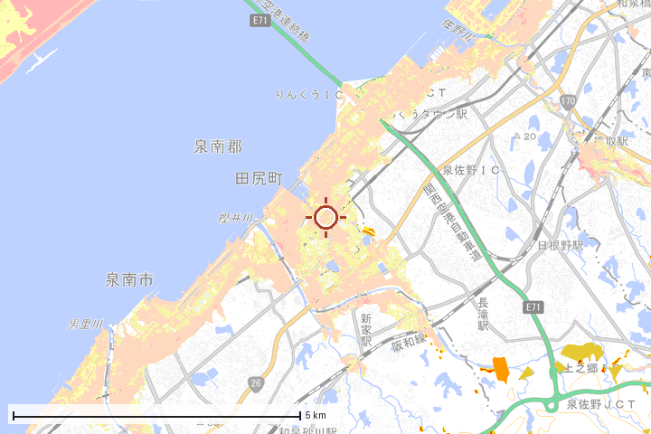 田尻町周辺のハザード重ね図