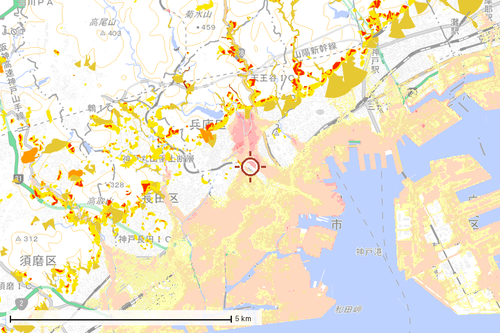 神戸市兵庫区周辺のハザード重ね図