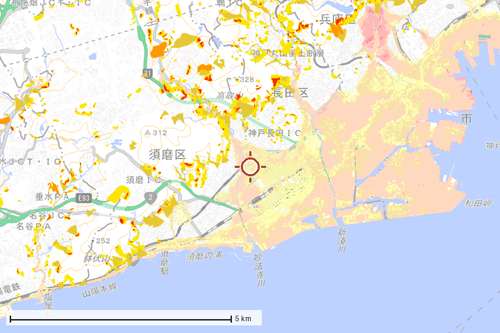 神戸市須磨区周辺のハザード重ね図