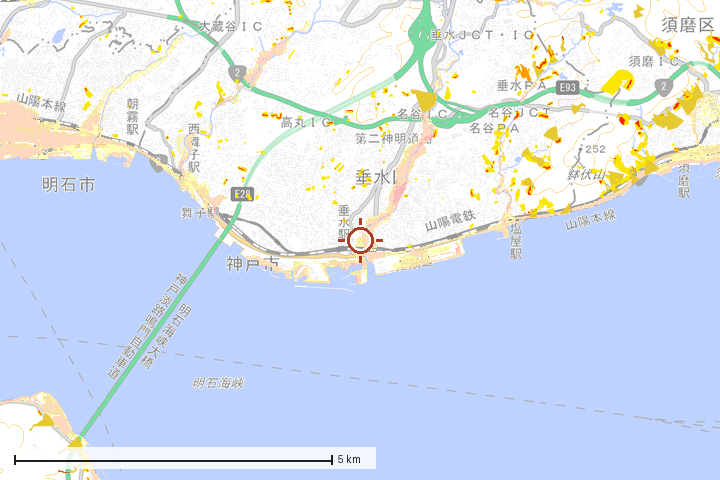 神戸市垂水区周辺のハザード重ね図