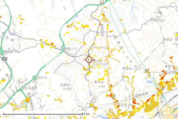 神戸市北区周辺のハザード重ね図