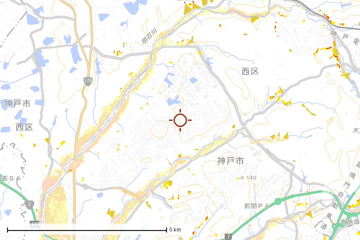 神戸市西区周辺のハザード重ね図