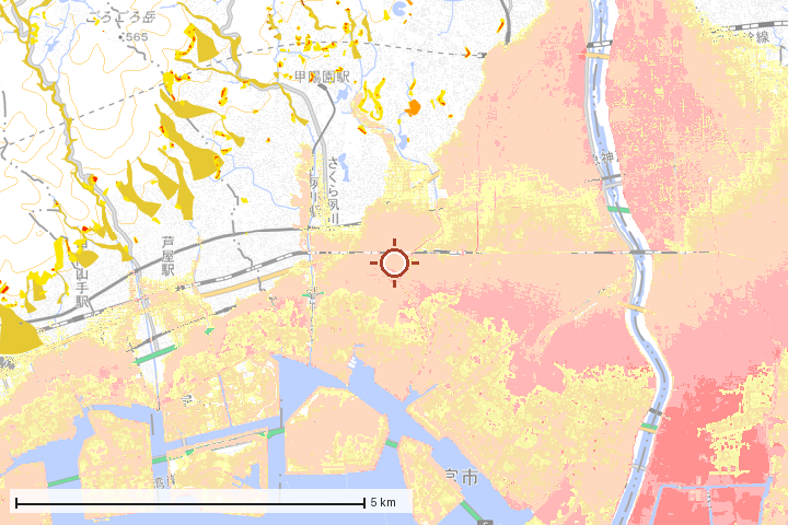 西宮市周辺のハザード重ね図